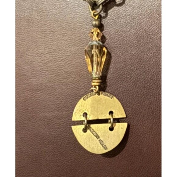 Vtg Necklace Pendant Desert Heart Bronze Disc Southwestern 18” Faceted Crystal - Picture 3 of 4